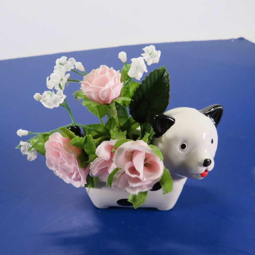 Mini Polka Dot Ceramic Dog w flowers or trinkets 2 3/4" tall Dalmatians